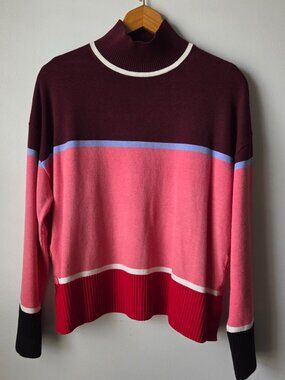 Talbots Maroon, Pink & Red Colorblock Turtleneck Sweater